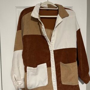 SHEIN Patchwork Corduroy Jacket in Brown and Cream